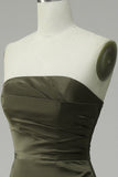 Olive Strapless Satin Ball Dress with Slit