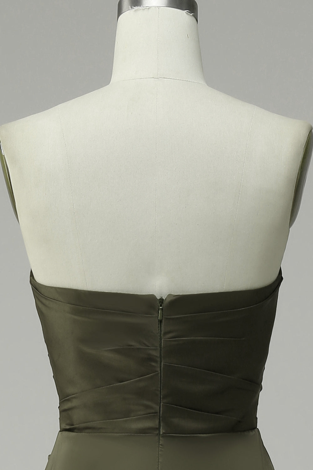 Olive Strapless Satin Ball Dress with Slit