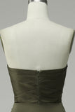 Olive Strapless Satin Ball Dress with Slit