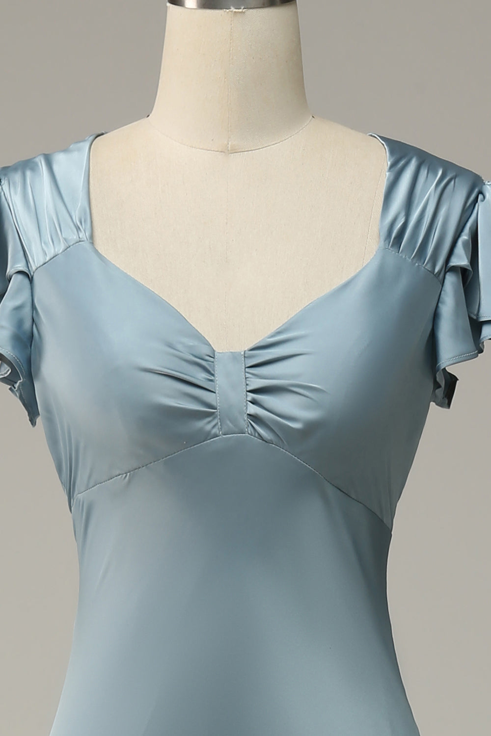 Grey Blue Sheath Satin Simple Ball Dress with Ruffles