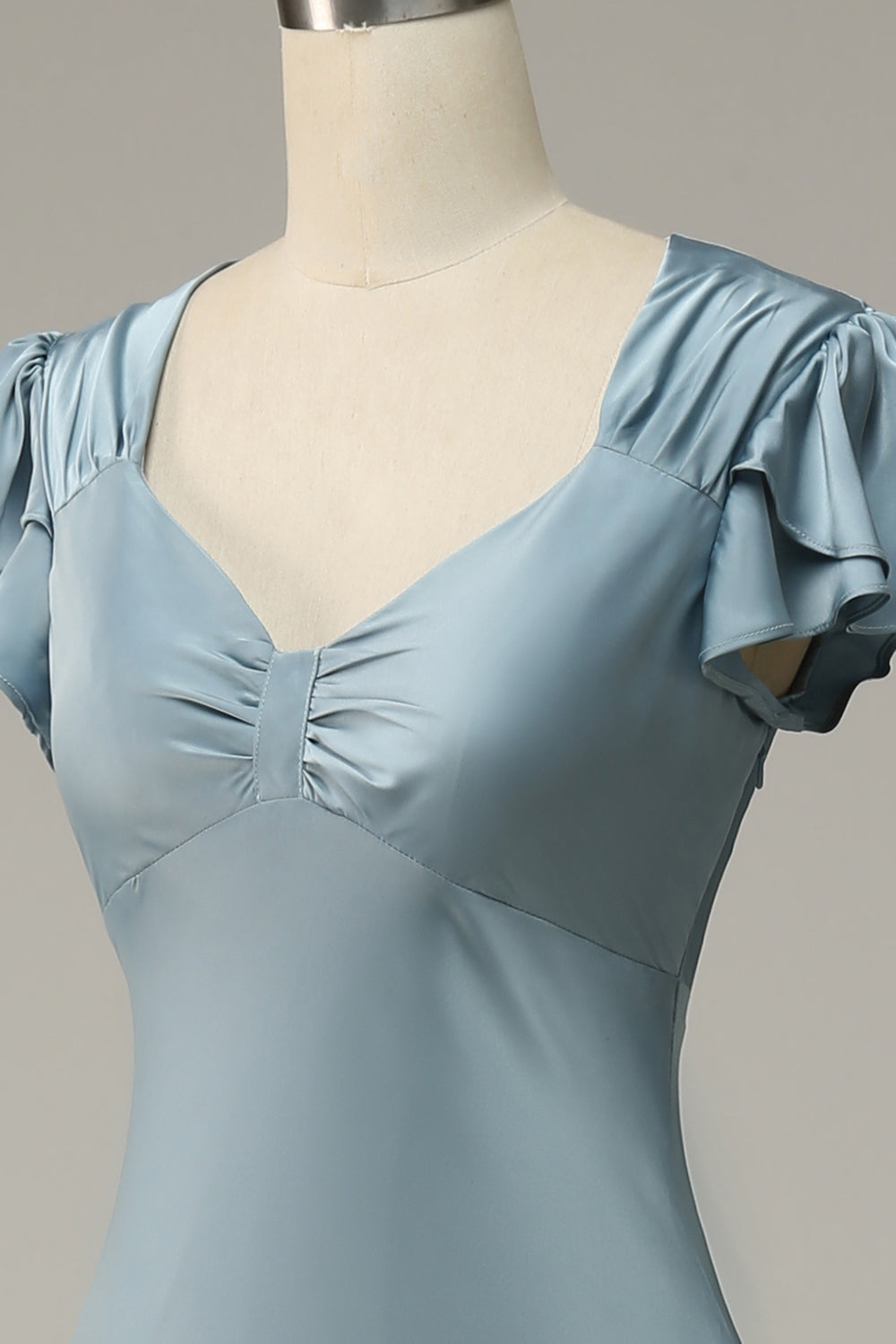 Grey Blue Sheath Satin Simple Ball Dress with Ruffles