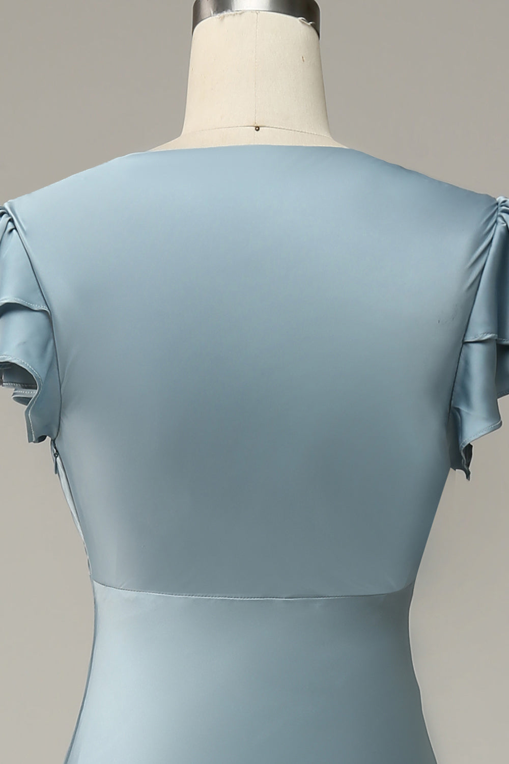 Grey Blue Sheath Satin Simple Ball Dress with Ruffles