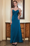 Spaghetti Straps Blue Simple Ball Dress with Ruffles