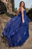 A Line Spaghetti Straps Navy Plus Size Ball Dress