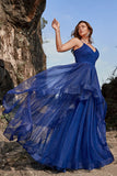 A Line Spaghetti Straps Navy Plus Size Ball Dress