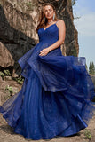 A Line Spaghetti Straps Navy Plus Size Ball Dress
