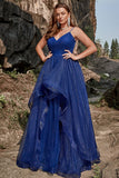 A Line Spaghetti Straps Navy Plus Size Ball Dress