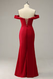 Mermaid Off the Shoulder Burgundy Plus Size Ball Dress with Split Front