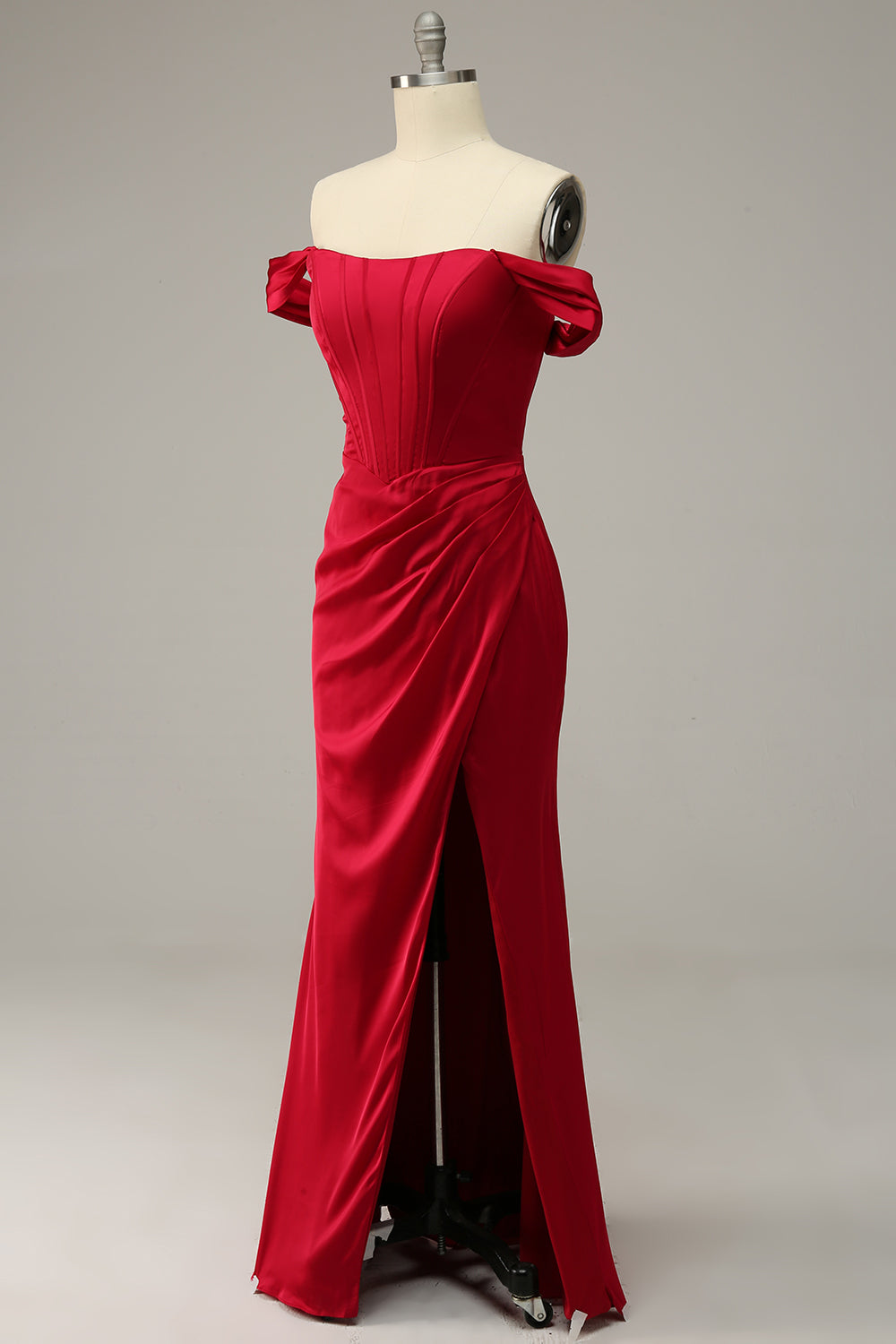 Mermaid Off the Shoulder Burgundy Plus Size Ball Dress with Split Front