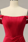 Mermaid Off the Shoulder Burgundy Plus Size Ball Dress with Split Front