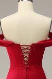Mermaid Off the Shoulder Burgundy Plus Size Ball Dress with Split Front