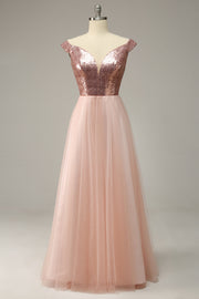 A Line Off the Shoulder Blush Plus Size Ball Dress