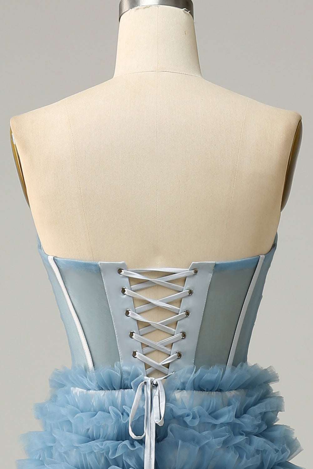 A Line Sweetheart Grey Blue Long Ball Dress with Ruffles