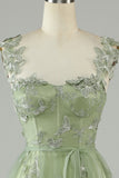 Green Corset Long Tulle Ball Dress with 3D Butterflies