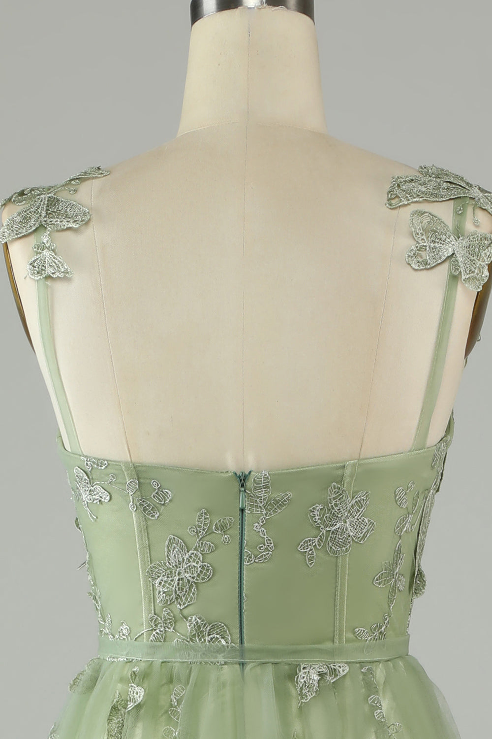 Green Corset Long Tulle Ball Dress with 3D Butterflies