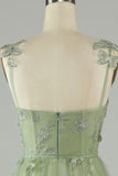 Green Corset Long Tulle Ball Dress with 3D Butterflies