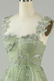 Green Corset Long Tulle Ball Dress with 3D Butterflies
