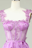 Purple A Line Butterflies Appliques Ball Dress