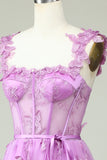 Purple A Line Butterflies Appliques Ball Dress