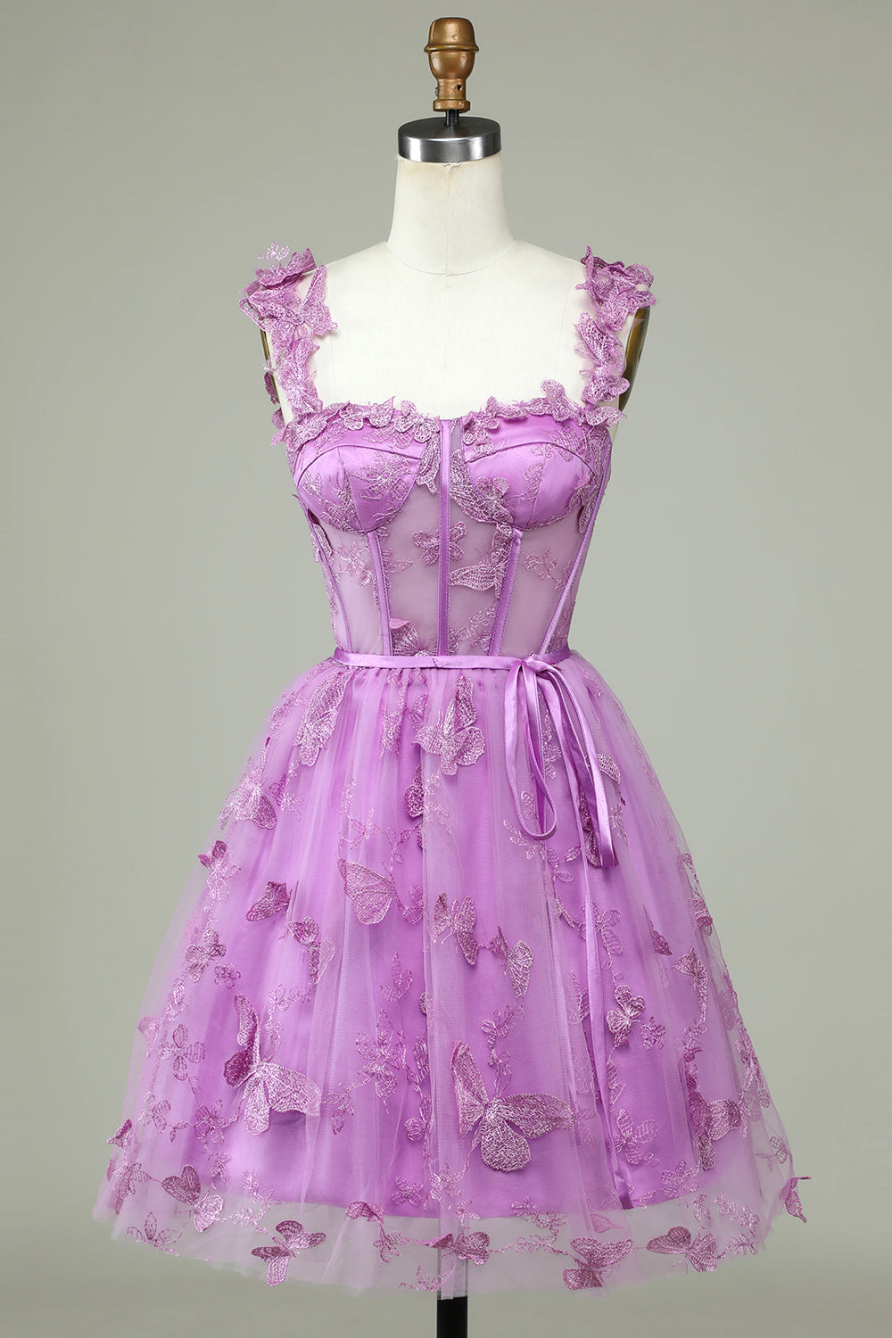 Cute A Line Sweetheart Purple Corset Cocktail Dress with Appliques