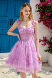 Purple A Line Corset Cocktail Dress with 3D Butterflies