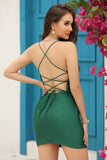 Sheath Spaghetti Straps Royal Blue Short Cocktail Dress with Beading