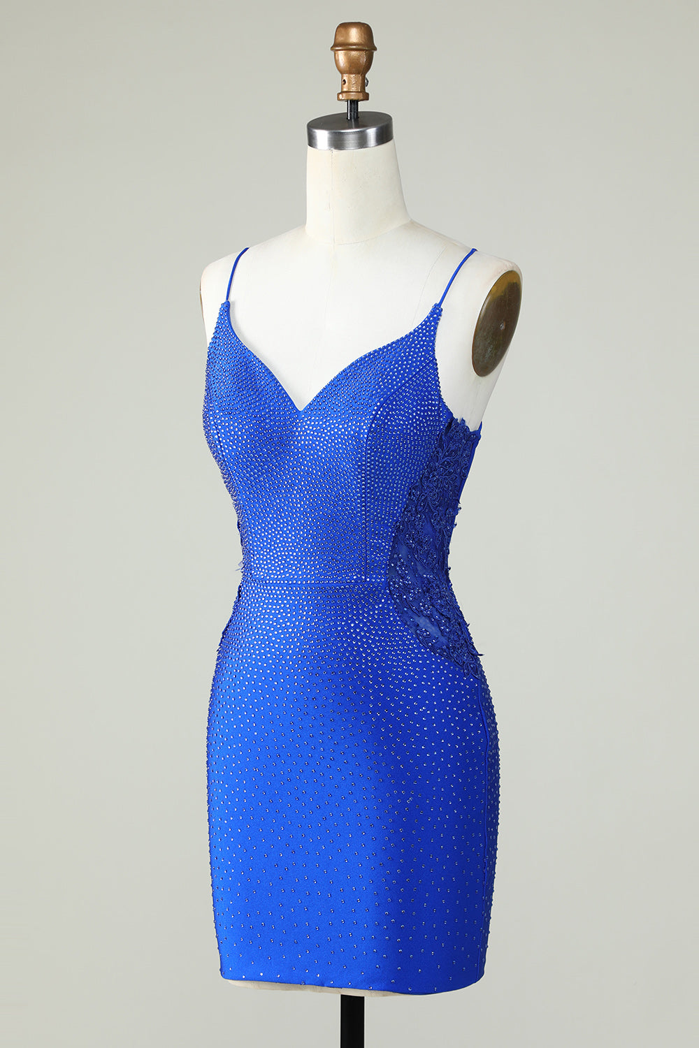 Sheath Spaghetti Straps Royal Blue Short Cocktail Dress with Beading