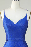 Sheath Spaghetti Straps Royal Blue Short Cocktail Dress with Beading