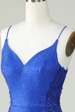 Sheath Spaghetti Straps Royal Blue Short Cocktail Dress with Beading