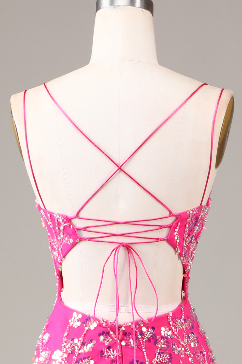 Hot Pink Sequins & Beaded Mermaid Ball Dress with Slit
