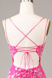 Hot Pink Sequins & Beaded Mermaid Ball Dress with Slit