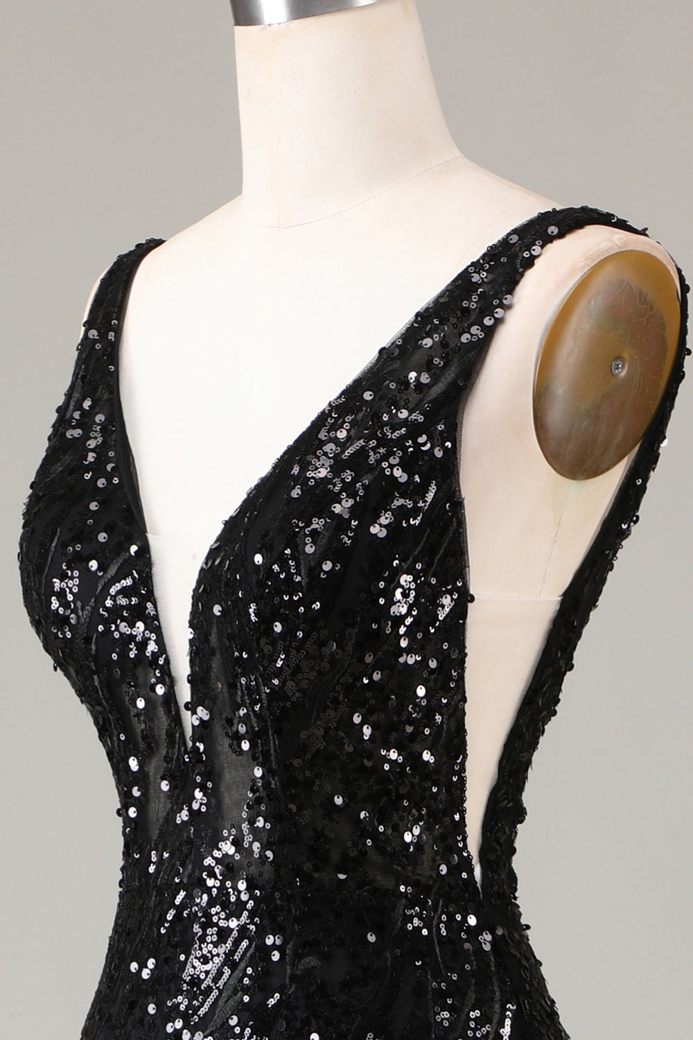 Black Sparkly Deep V-neck Mermaid Ball Dress with Feathers