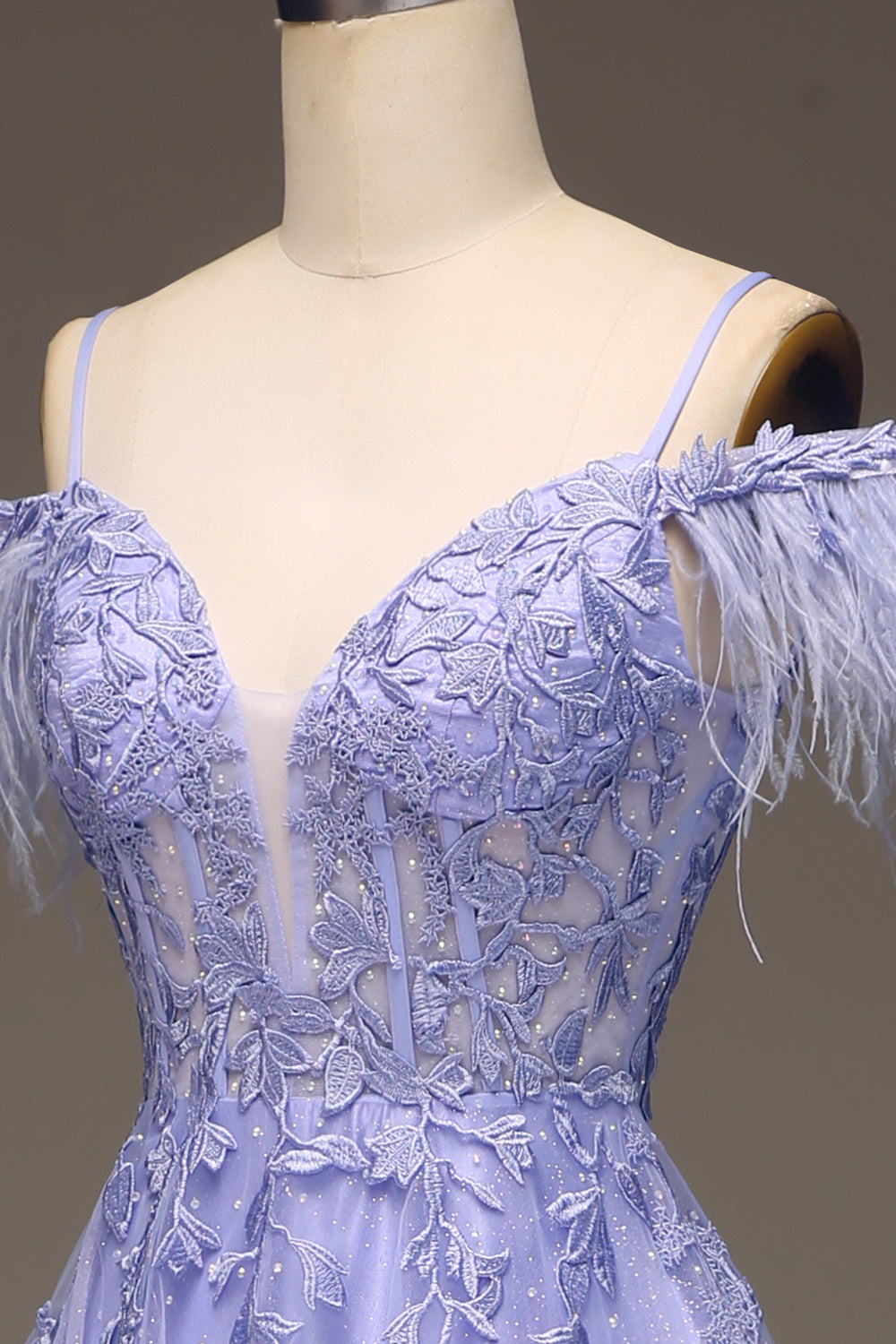 A-Line Cold Shoulder Lilac Corset Ball Dress with Appliques