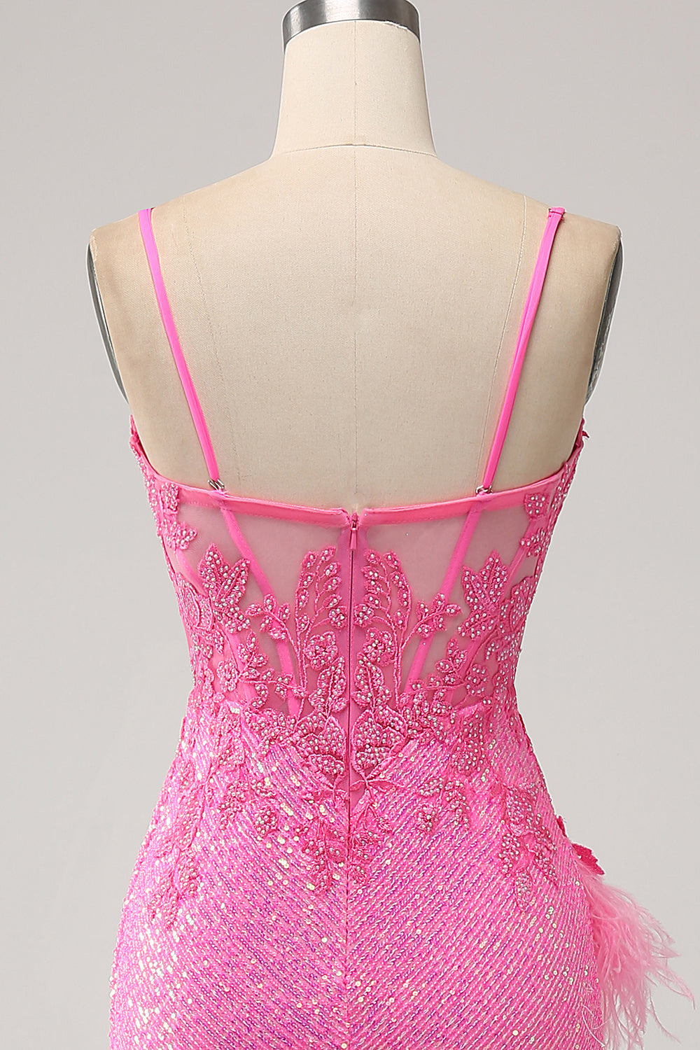 Trendy Mermaid Spaghetti Straps Pink Sequins Long Ball Dress with Appliques