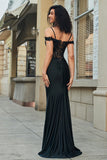 Glitter Off the Shoulder Black Mermaid Long Ball Dress
