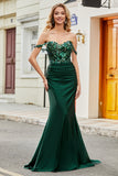 Dark Green Mermaid Off The Shoulder Pleated Long Ball Dress