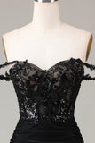 Off the Shoulder Black Sparkly Mermaid Ball Dress