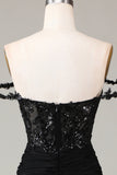 Off the Shoulder Black Sparkly Mermaid Ball Dress