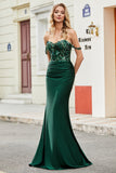 Dark Green Mermaid Off The Shoulder Pleated Long Ball Dress