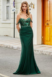 Dark Green Mermaid Off The Shoulder Pleated Long Ball Dress