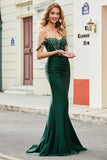 Dark Green Mermaid Off The Shoulder Pleated Long Ball Dress