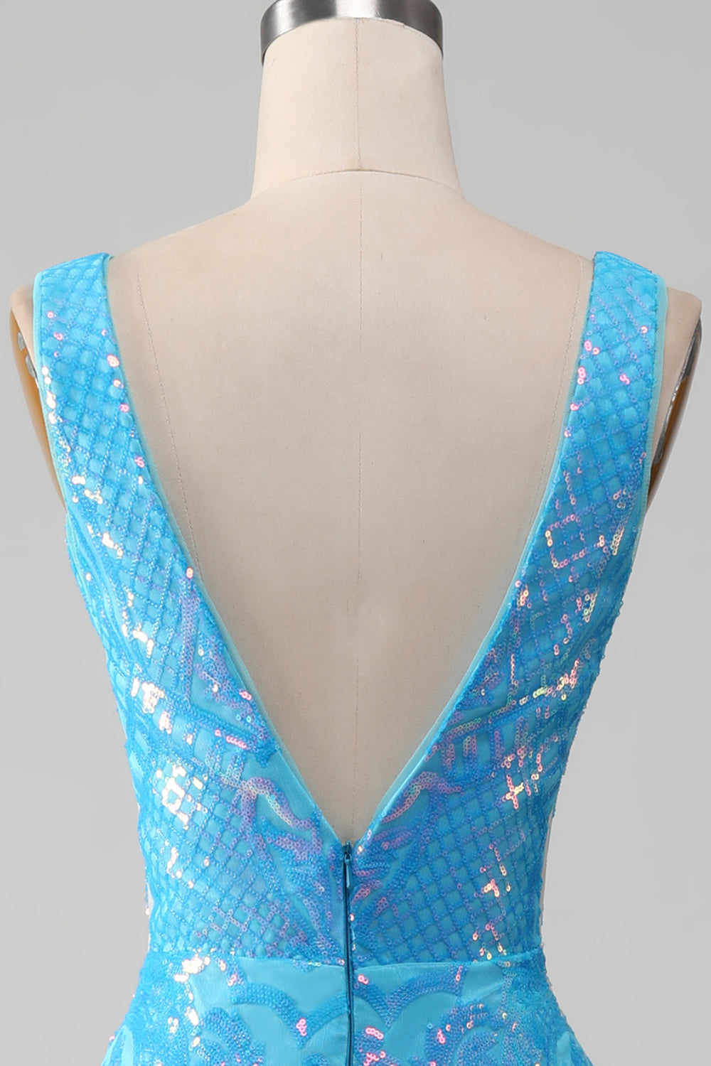 Sparkly Blue Mermaid V-Neck Long Ball Dress With Slit