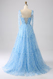 Light Blue A-Line Spaghetti Straps Long Ball Dress