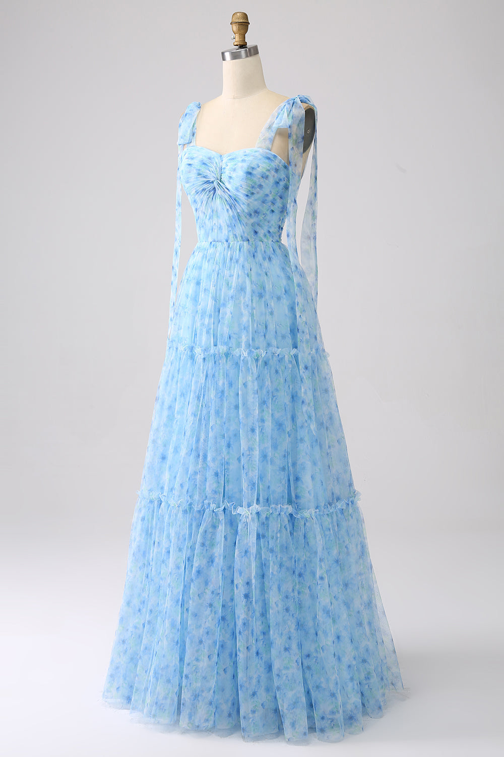 Light Blue A-Line Spaghetti Straps Long Ball Dress