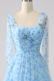 Light Blue A-Line Spaghetti Straps Long Ball Dress