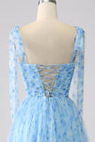 Light Blue A-Line Spaghetti Straps Long Ball Dress