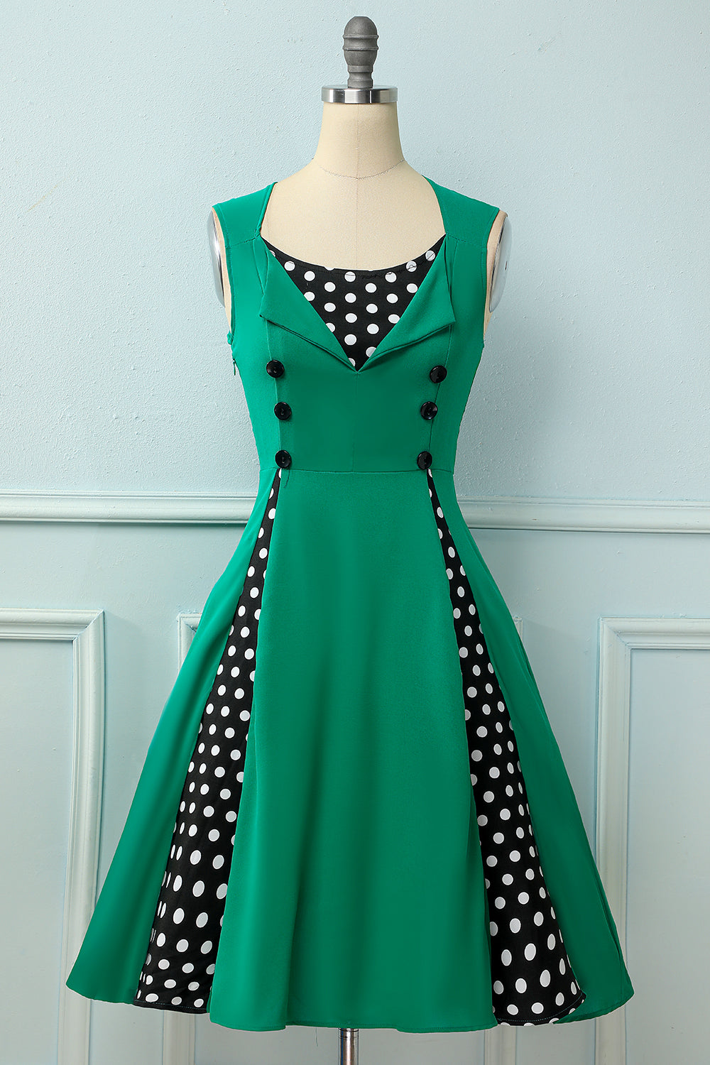 Black Patchwork Plaid V Neck Swing Party Dress