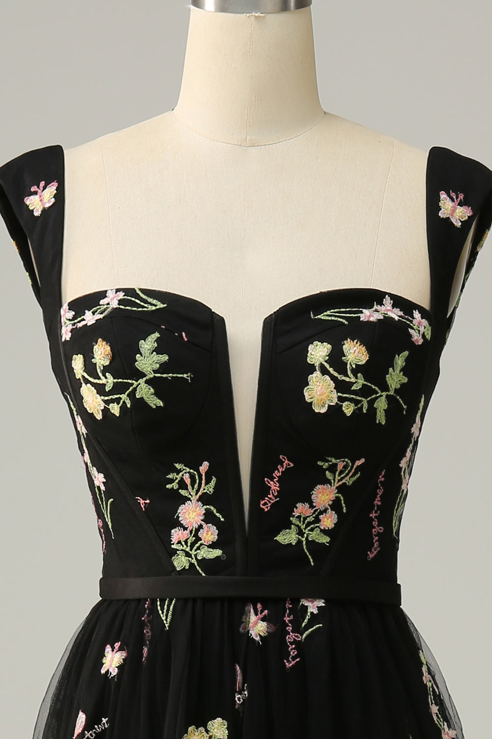 A Line Sweetheart Black Long Ball Dress with Embroidery
