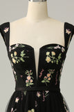 A Line Sweetheart Black Long Ball Dress with Embroidery