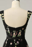 A Line Sweetheart Black Long Ball Dress with Embroidery
